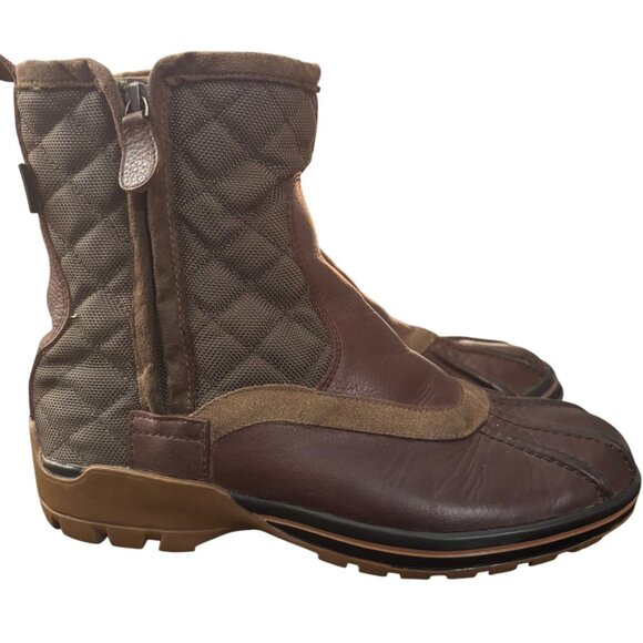 Pajar Womens Quilted Brown Leather & Suede Duck Boots With Side Zipper Closure - Picture 2 of 13